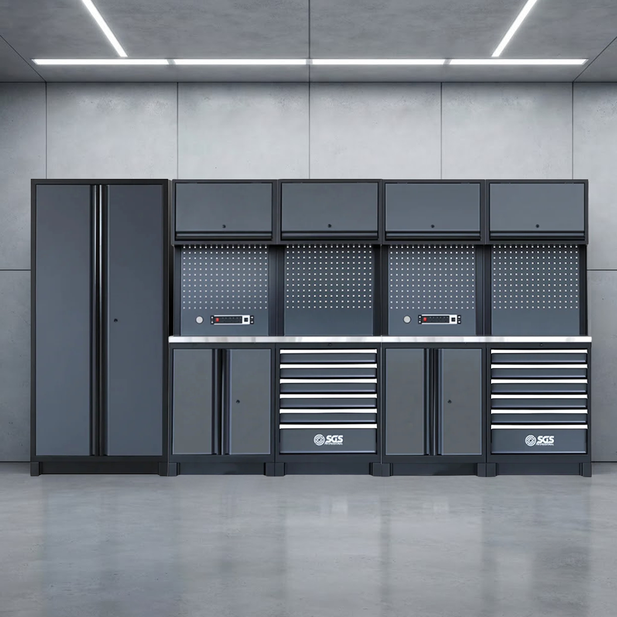 SGS Pro Heavy Duty Garage Storage System | Dual Powerstrip Cabinets | Tall Double Cabinet